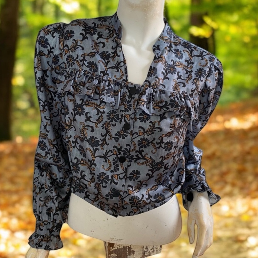 Top Shop blue floral silky satin cropped blouse top 6